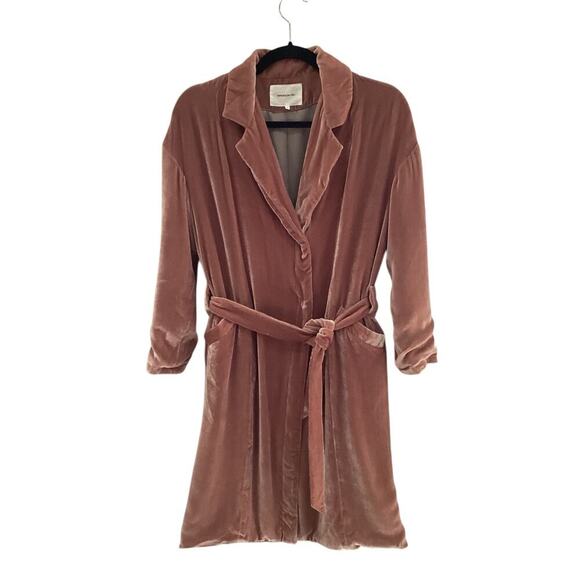 Emerson Fry Studio Coat In Blush Velvet Size 2 Belted Pockets Silk Blend Velvet - Picture 6 of 14